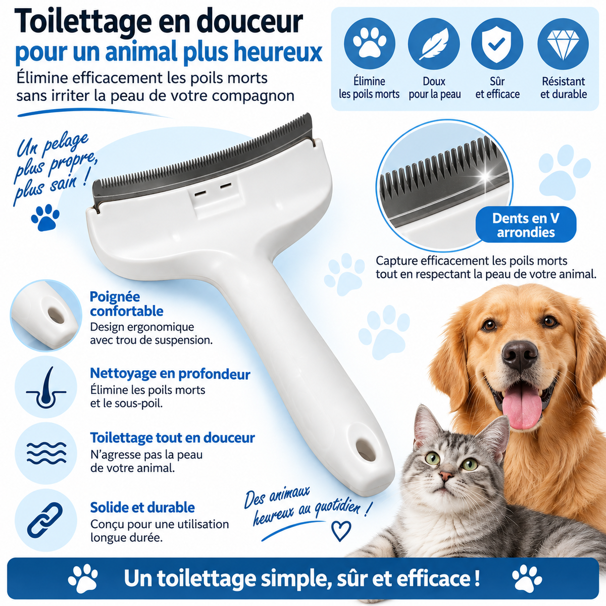Brosse Anti-Perte de Poils pour Chien - Toilettage Facile