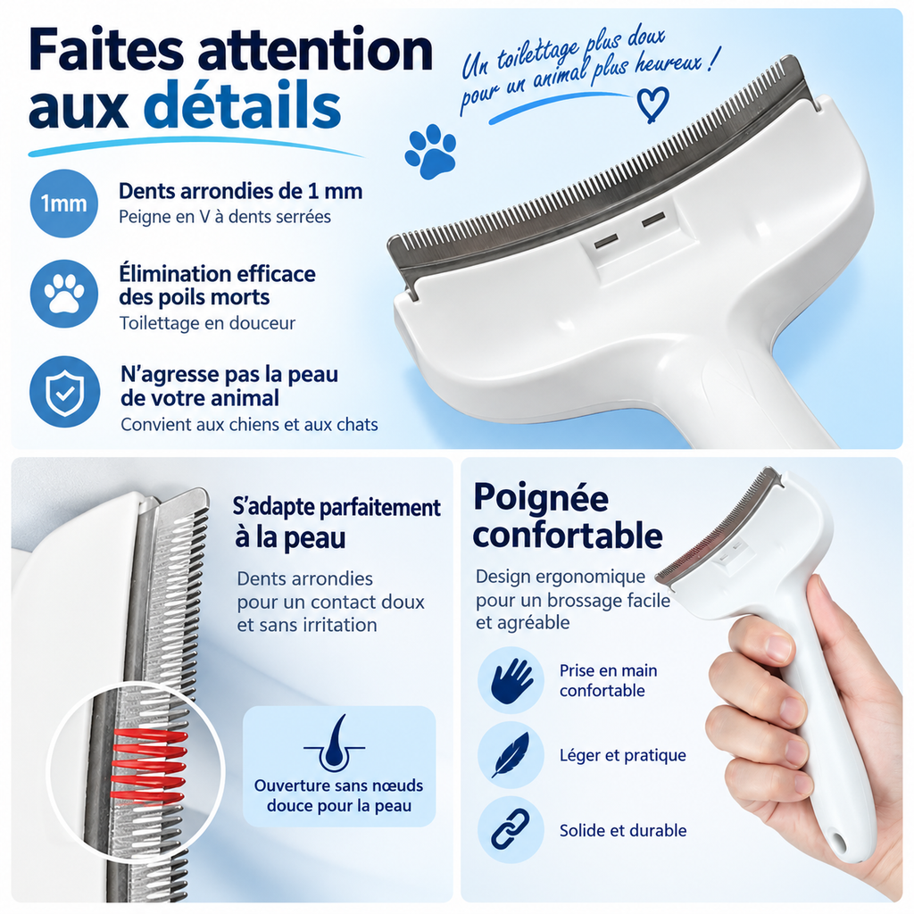 Brosse Anti-Perte de Poils pour Chien - Toilettage Facile